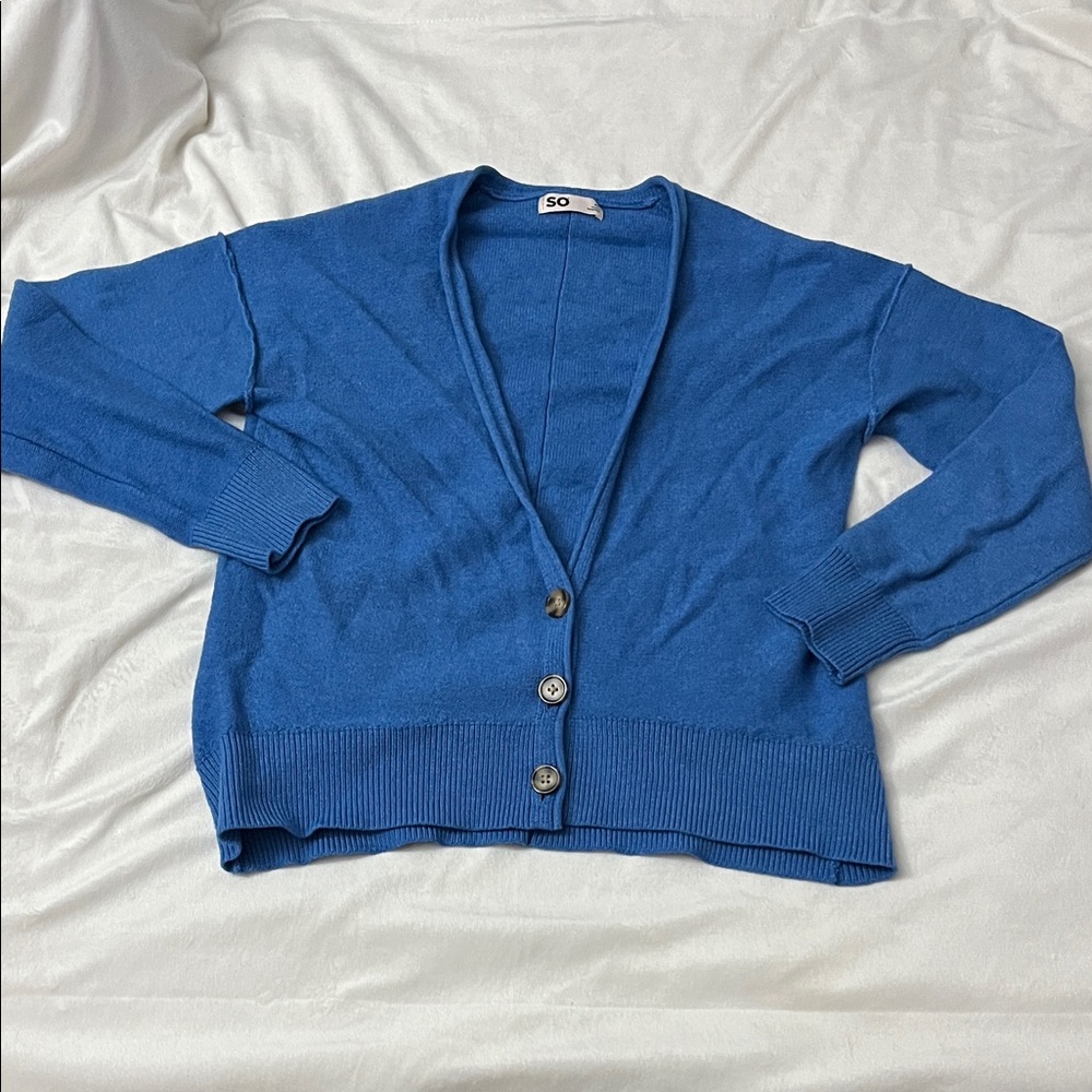 SO Royal Blue V-Neck Button Cardigan